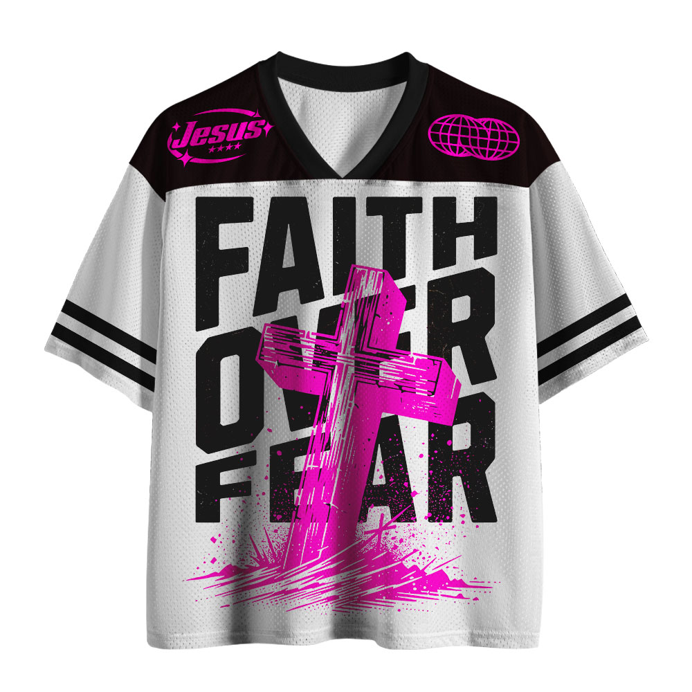 Faith Over Fear Cross Christian White Mesh Jersey