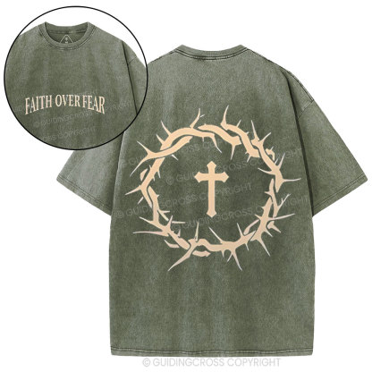 Faith Over Fear Crowns Christian Washed T-Shirt