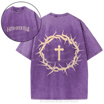 Faith Over Fear Crowns Christian Washed T-Shirt