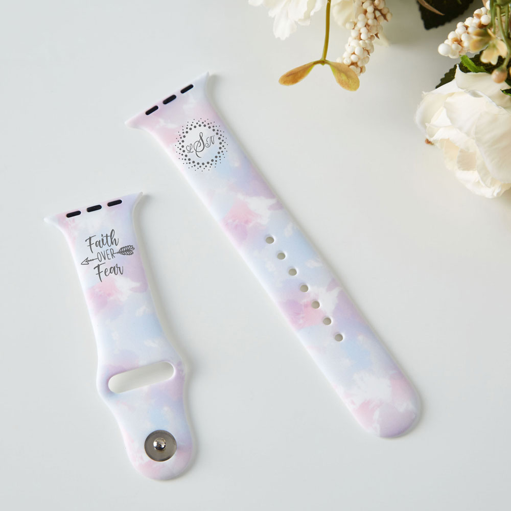 Faith Over Fear Engraved Christian Tie Dye Watch Band