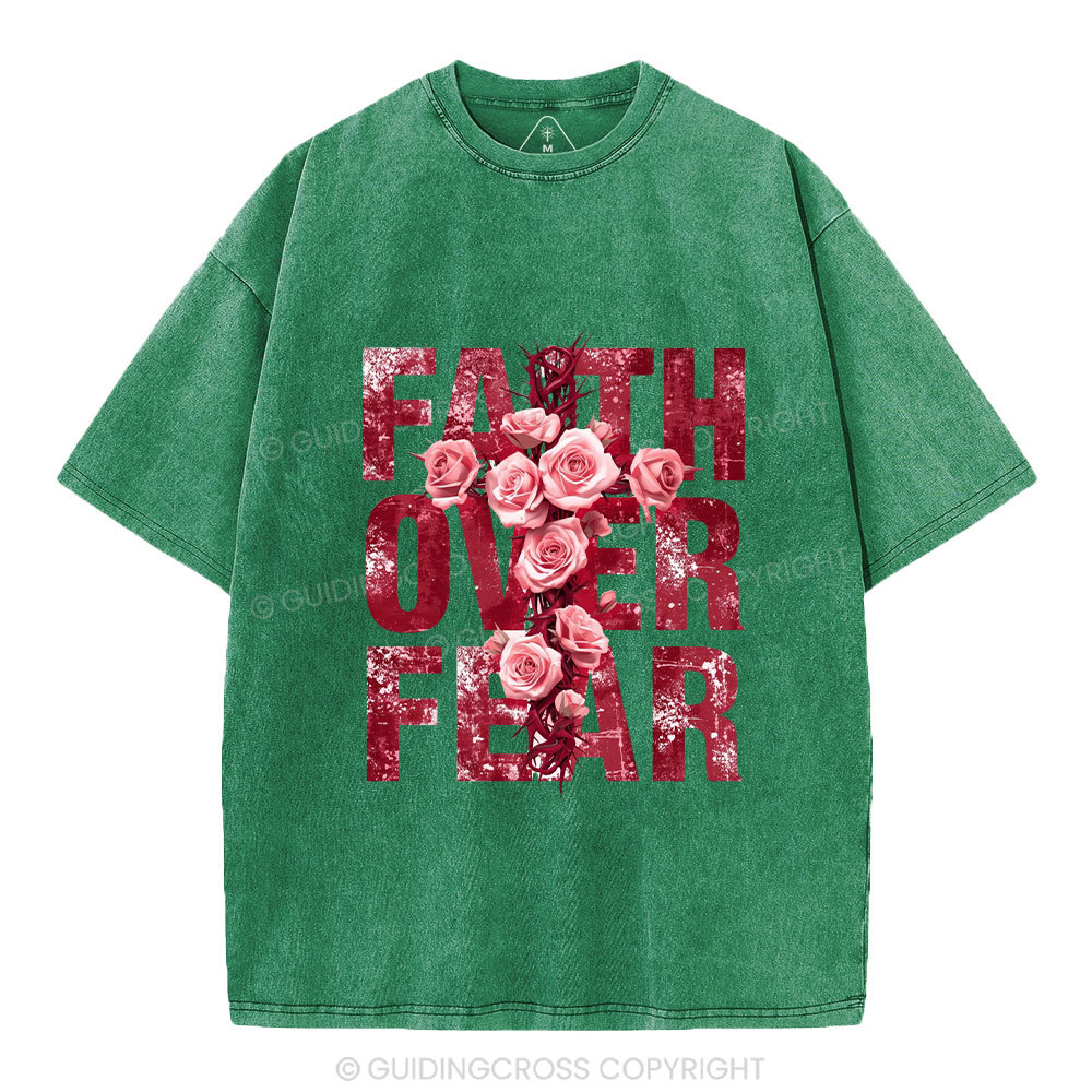 Faith Over Fear Flower Christian Washed T-Shirt