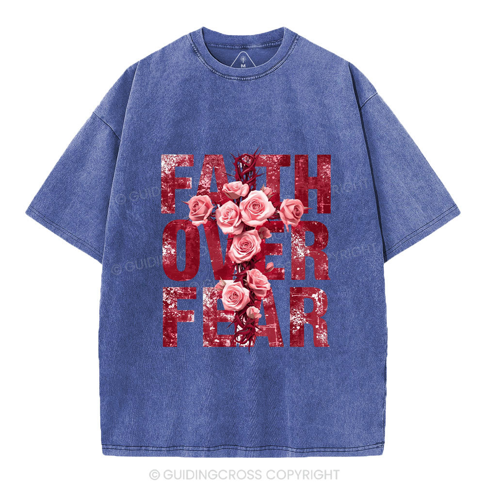 Faith Over Fear Flower Christian Washed T-Shirt
