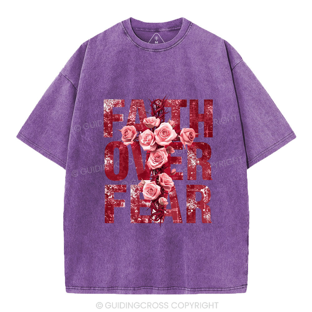Faith Over Fear Flower Christian Washed T-Shirt