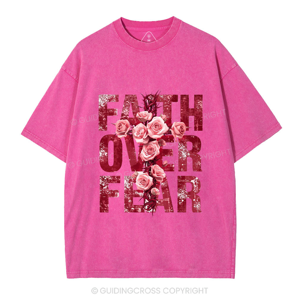 Faith Over Fear Flower Christian Washed T-Shirt
