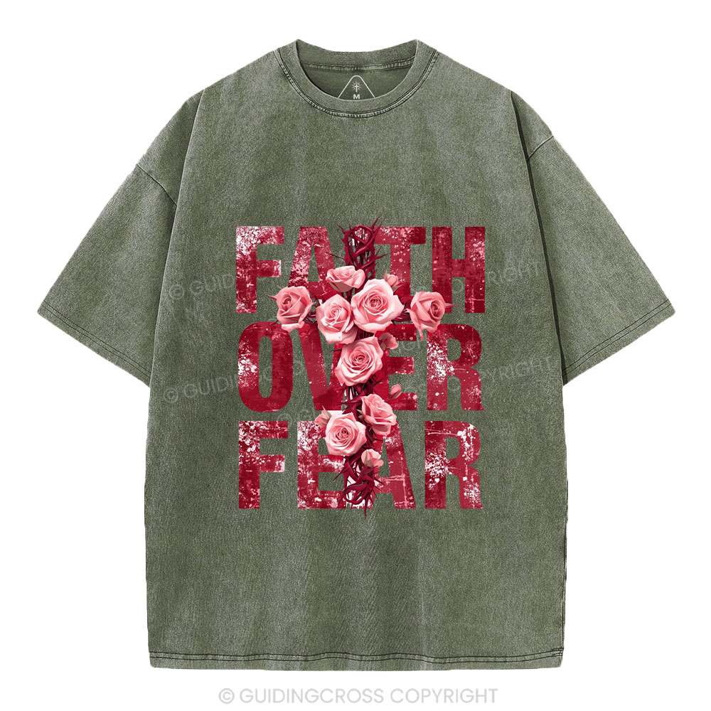 Faith Over Fear Flower Christian Washed T-Shirt