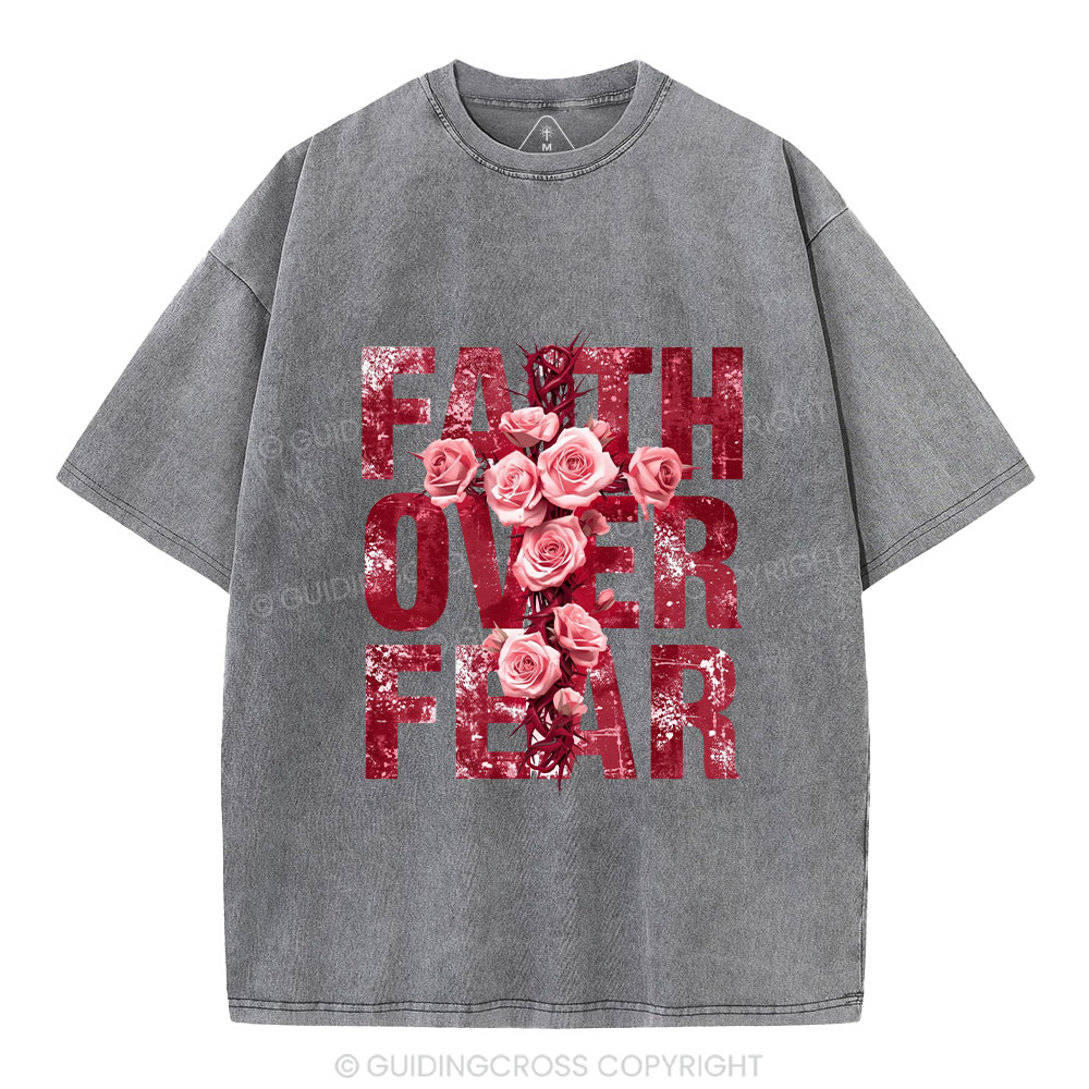Faith Over Fear Flower Christian Washed T-Shirt