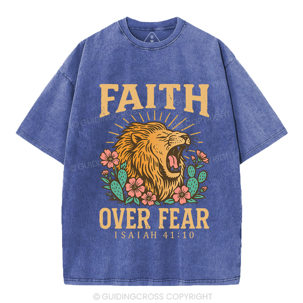 Faith Over Fear Flower Lion Christian Washed T-Shirt