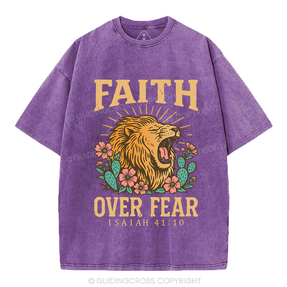 Faith Over Fear Flower Lion Christian Washed T-Shirt