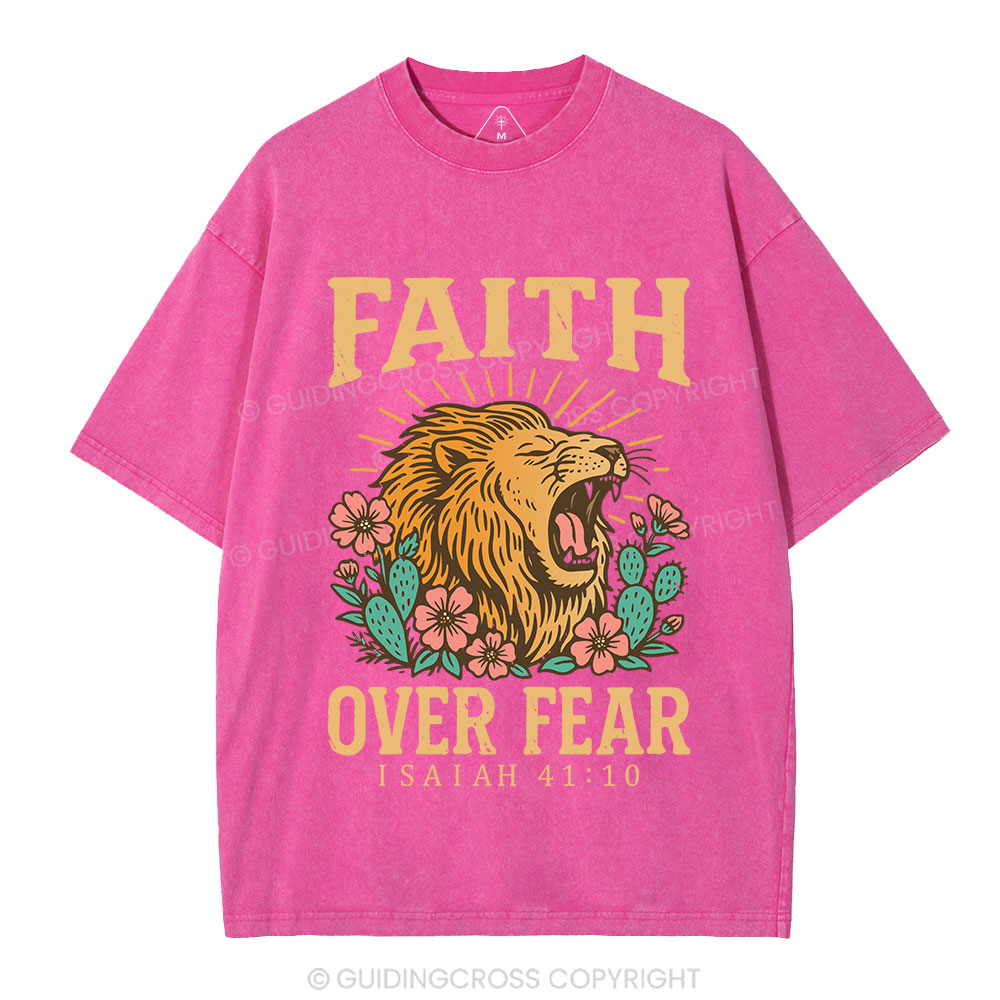 Faith Over Fear Flower Lion Christian Washed T-Shirt