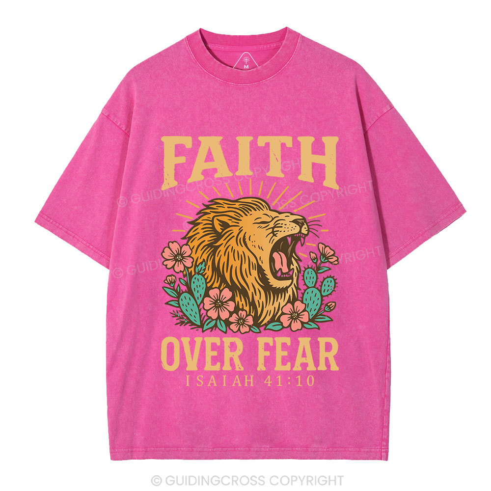 Faith Over Fear Flower Lion Christian Washed T-Shirt