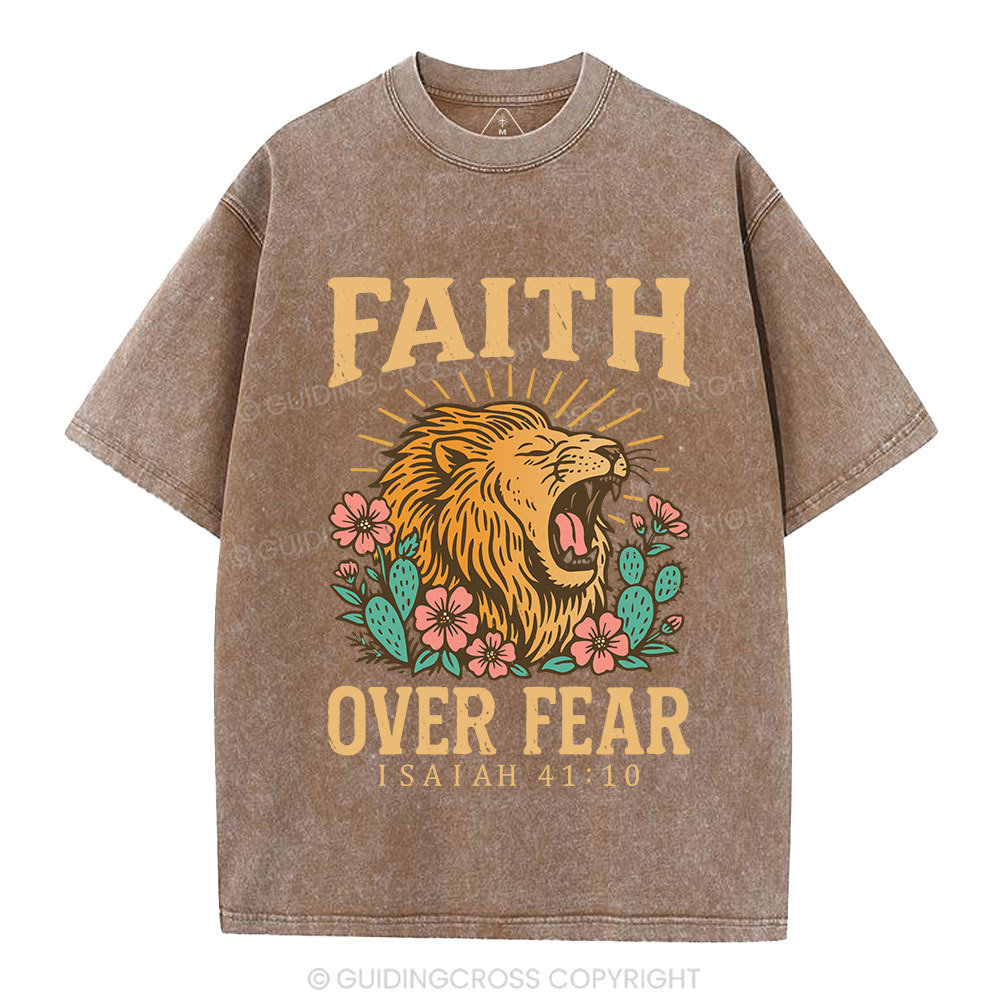 Faith Over Fear Flower Lion Christian Washed T-Shirt