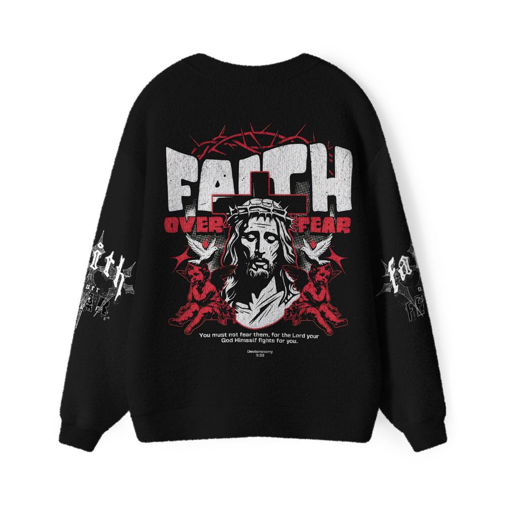 Faith Over Fear Furry Christian Lightweight Cardigan