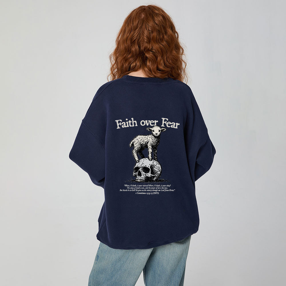 Faith Over Fear Lamb Christian Fleece Sweatshirt 