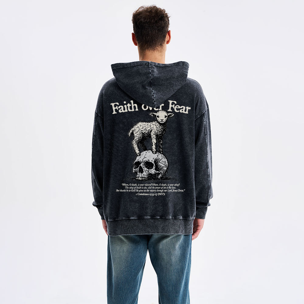 Faith Over Fear Lamb Christian Washed Christian Washed Hoodie 