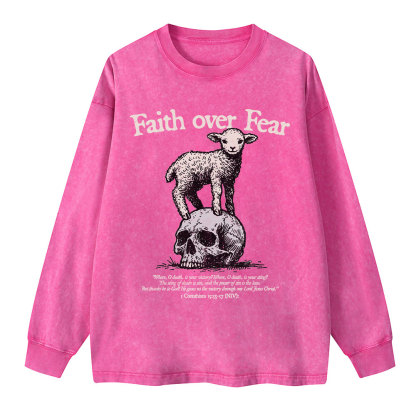 Faith Over Fear Lamb Christian Washed Long Sleeve T-Shirt