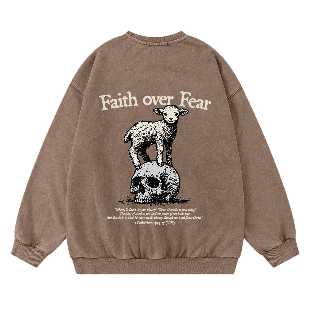 Faith Over Fear Lamb Christian Washed Sweatshirt