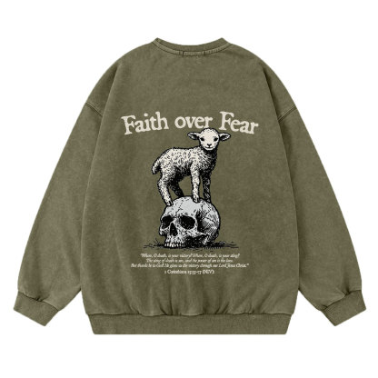 Faith Over Fear Lamb Christian Washed Sweatshirt