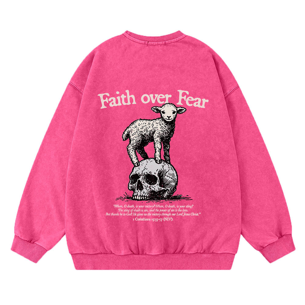 Faith Over Fear Lamb Christian Washed Sweatshirt