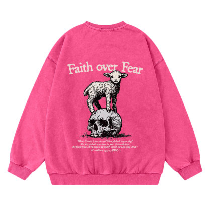 Faith Over Fear Lamb Christian Washed Sweatshirt