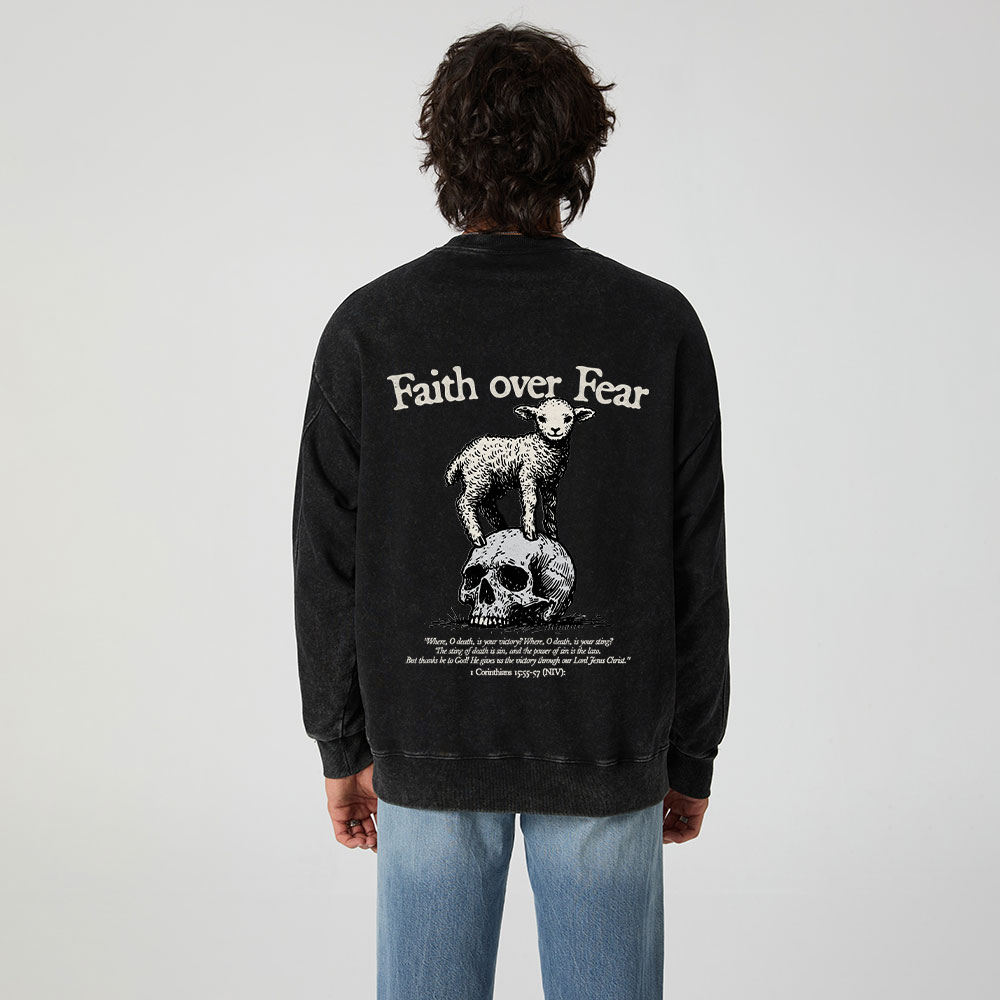 Faith Over Fear Lamb Christian Washed Sweatshirt