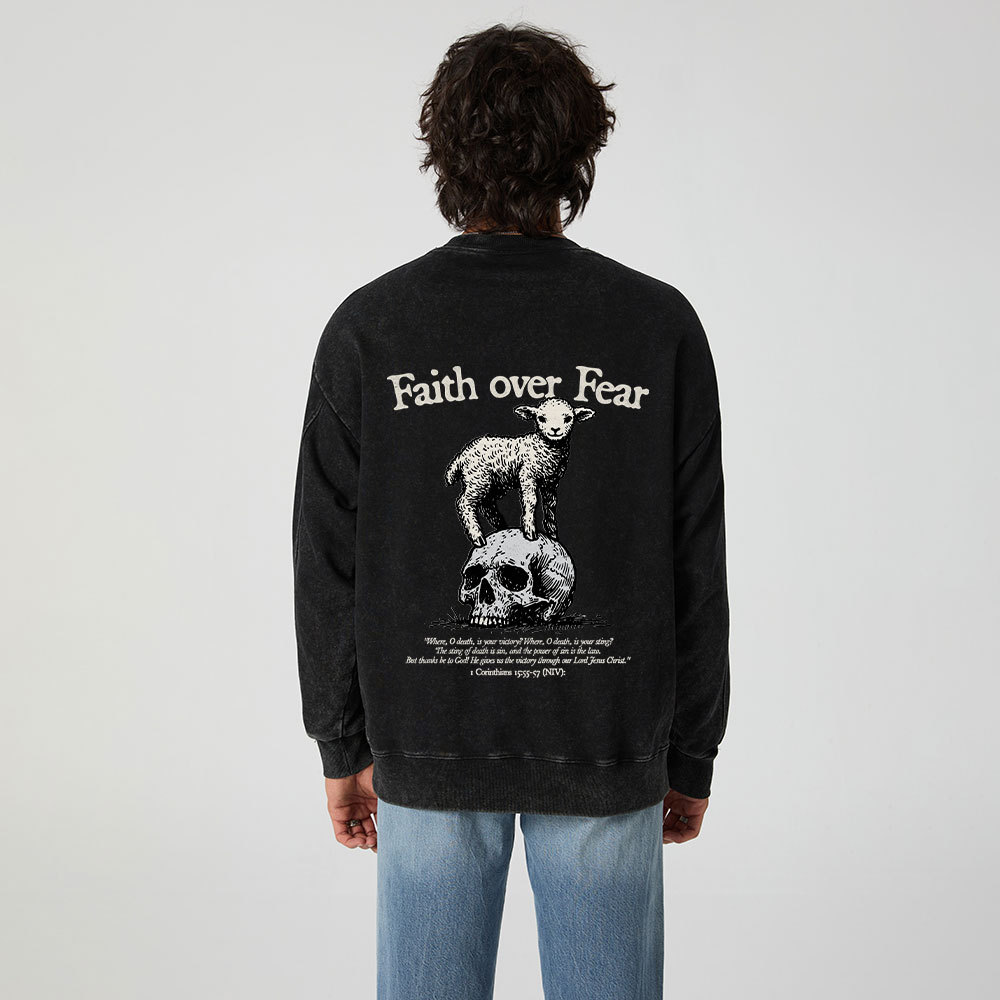 Faith Over Fear Lamb Christian Washed Sweatshirt