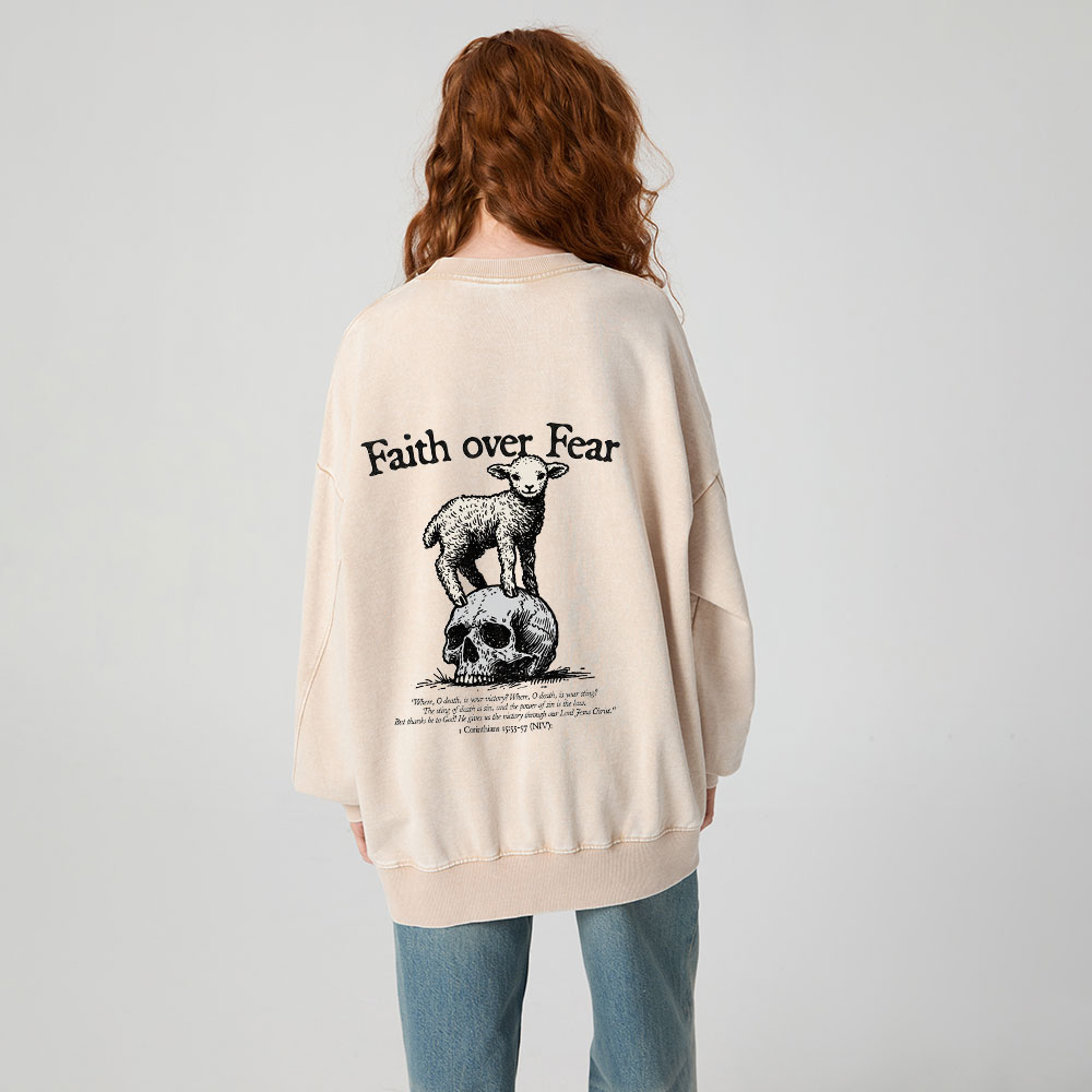 Faith Over Fear Lamb Christian Washed Sweatshirt