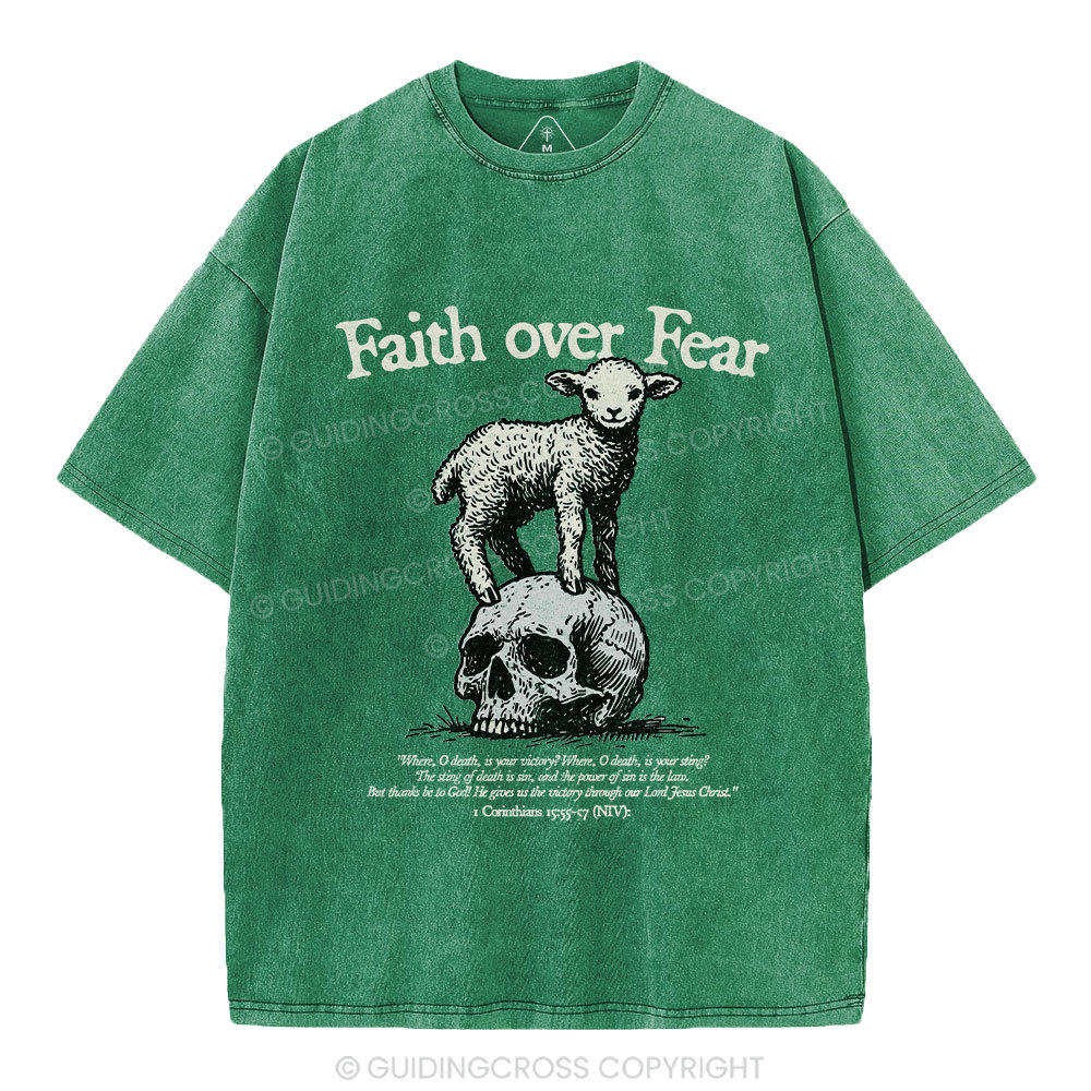 Faith Over Fear Lamb Christian Washed T-Shirt