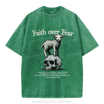 Faith Over Fear Lamb Christian Washed T-Shirt