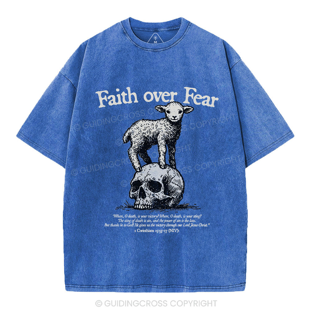 Faith Over Fear Lamb Christian Washed T-Shirt