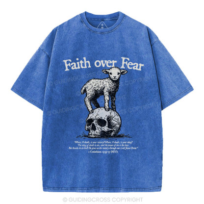 Faith Over Fear Lamb Christian Washed T-Shirt