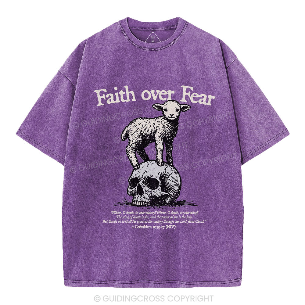 Faith Over Fear Lamb Christian Washed T-Shirt