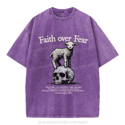 Faith Over Fear Lamb Christian Washed T-Shirt