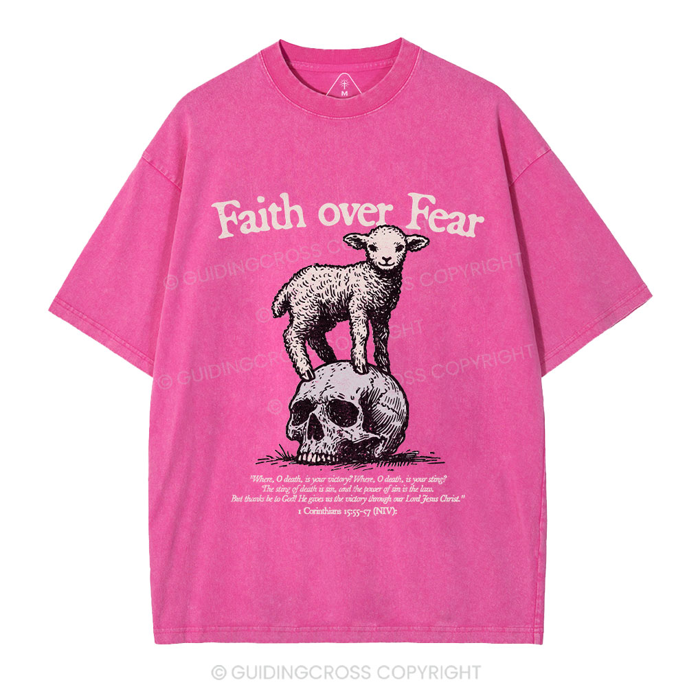 Faith Over Fear Lamb Christian Washed T-Shirt