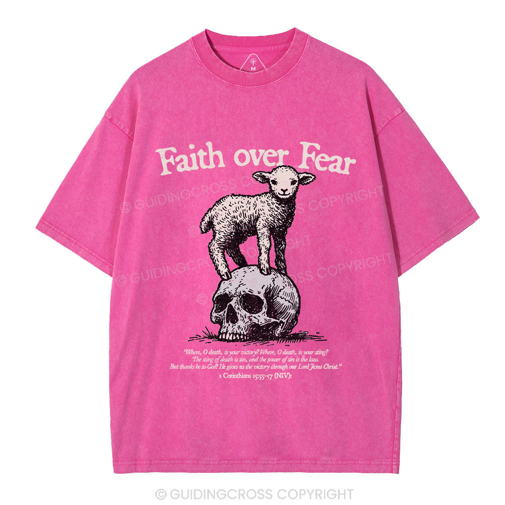 Faith Over Fear Lamb Christian Washed T-Shirt