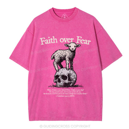 Faith Over Fear Lamb Christian Washed T-Shirt