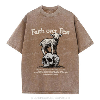 Faith Over Fear Lamb Christian Washed T-Shirt