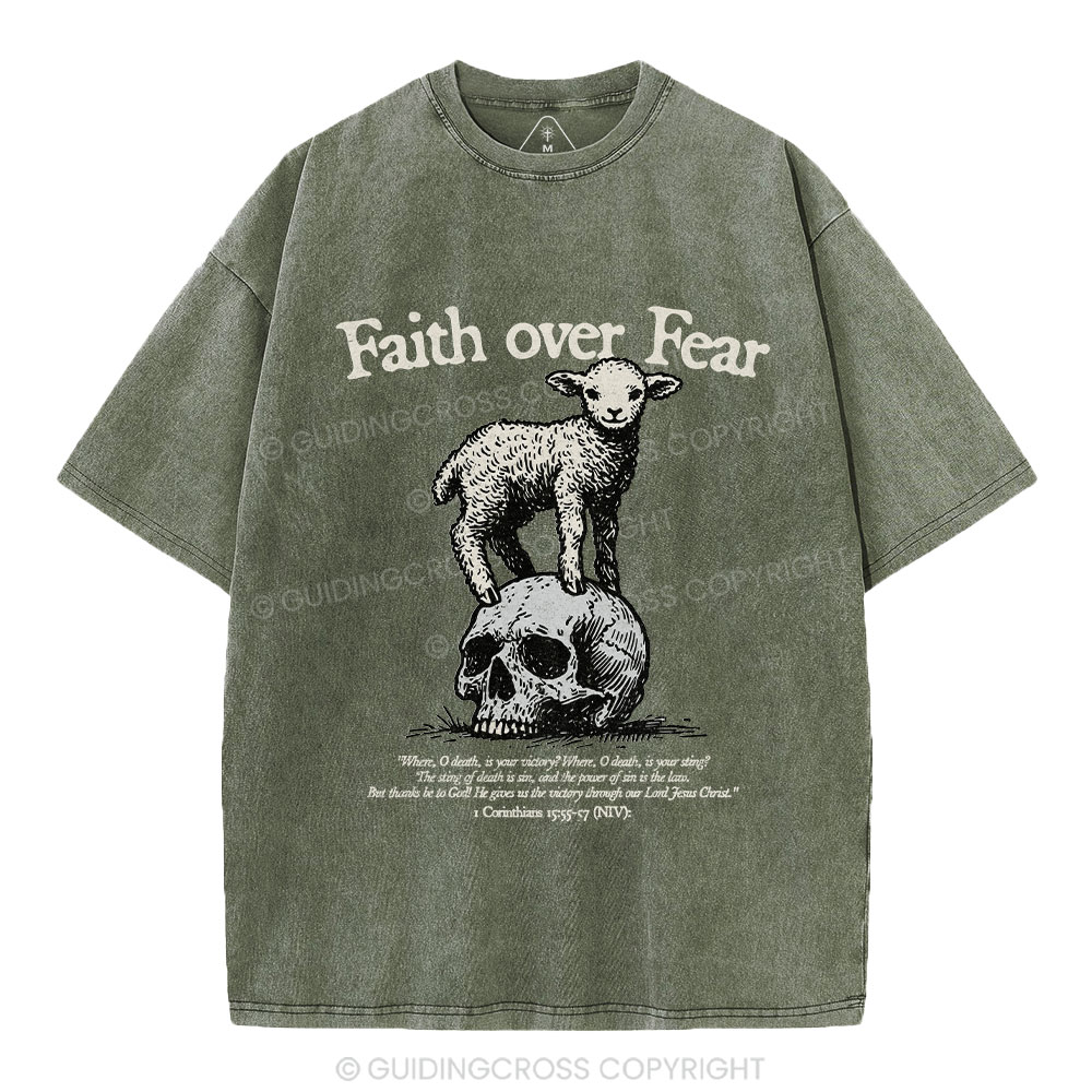 Faith Over Fear Lamb Christian Washed T-Shirt
