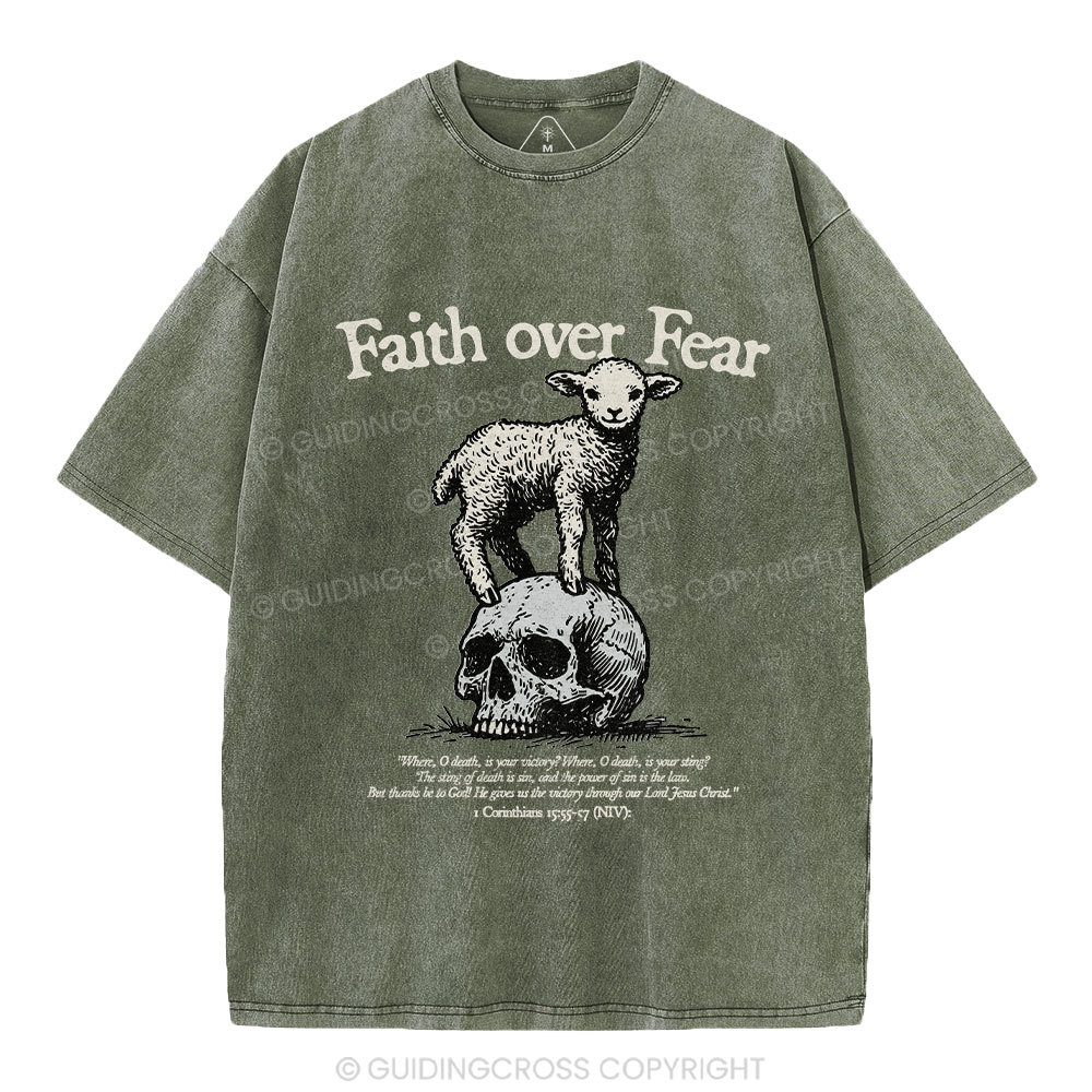 Faith Over Fear Lamb Christian Washed T-Shirt