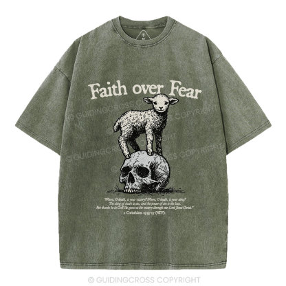 Faith Over Fear Lamb Christian Washed T-Shirt