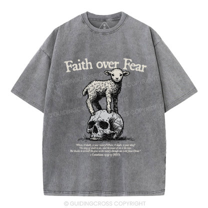 Faith Over Fear Lamb Christian Washed T-Shirt