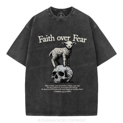 Faith Over Fear Lamb Christian Washed T-Shirt