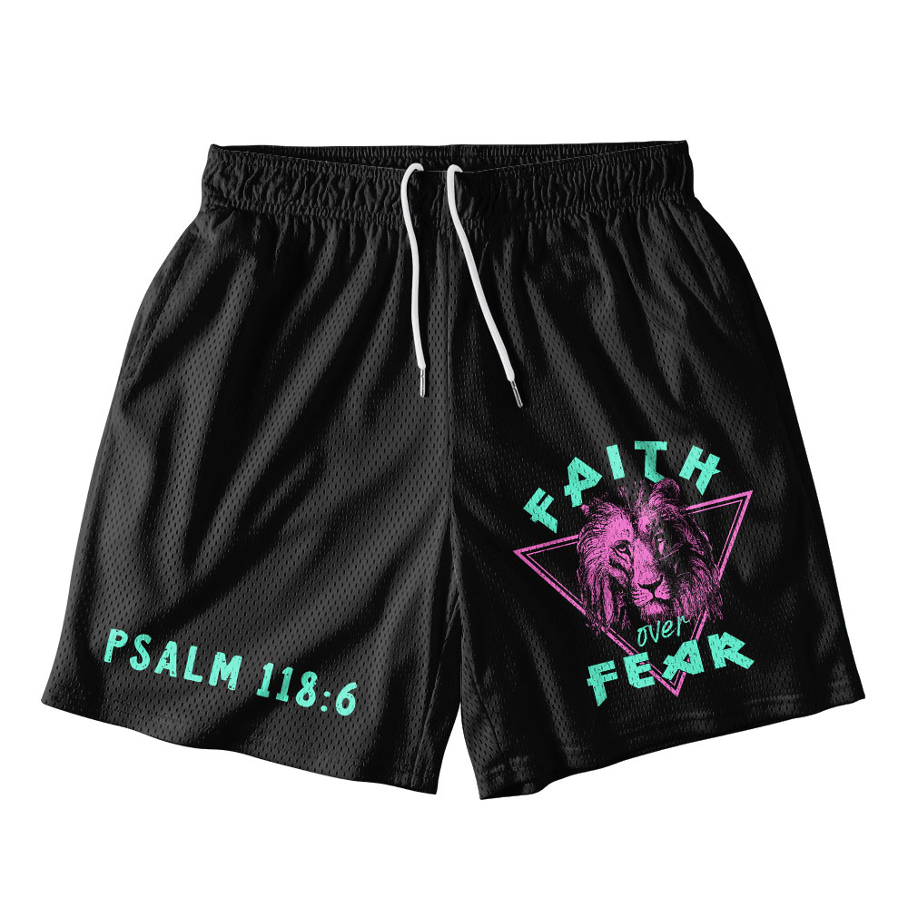 Faith Over Fear Lion Christian Mesh Shorts