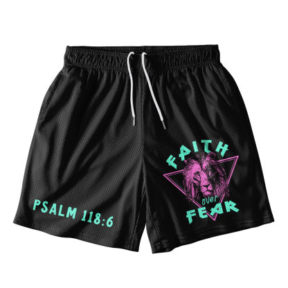 Faith Over Fear Lion Christian Mesh Shorts