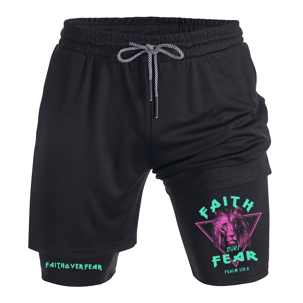 Faith Over Fear Lion Christian Performance Shorts