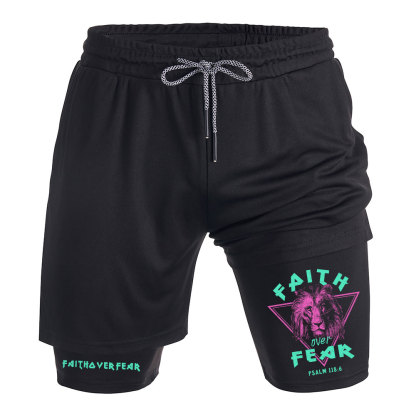 Faith Over Fear Lion Christian Performance Shorts