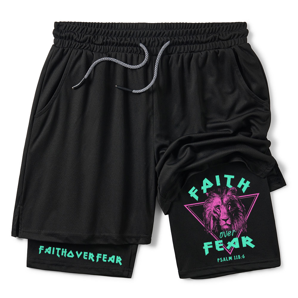Faith Over Fear Lion Christian Performance Shorts