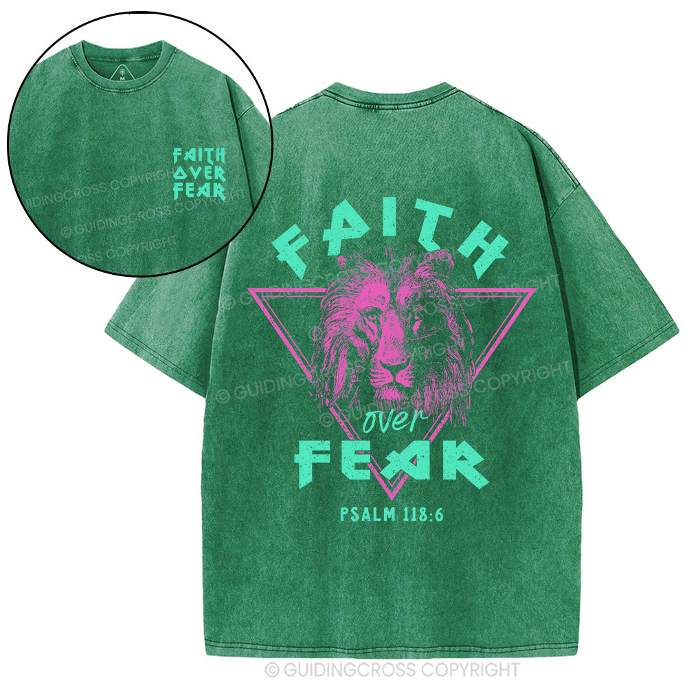 Faith Over Fear Lion Christian Washed T-Shirt