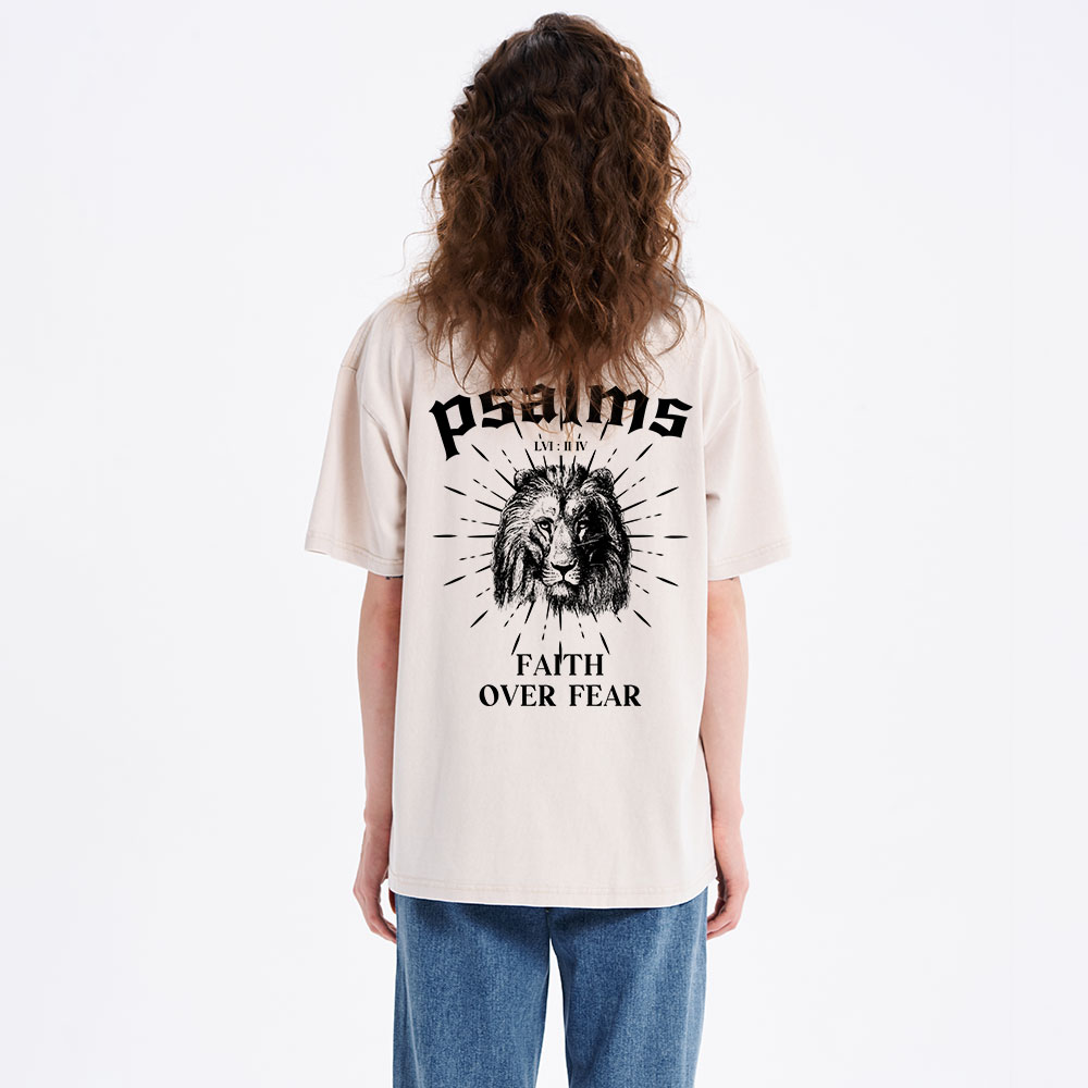 Faith Over Fear Lion Christian Washed T-Shirt