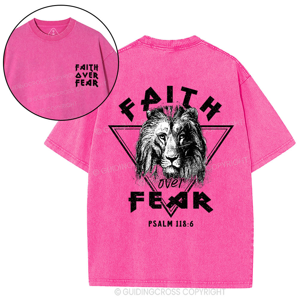 Faith Over Fear Lion Christian Washed T-Shirt