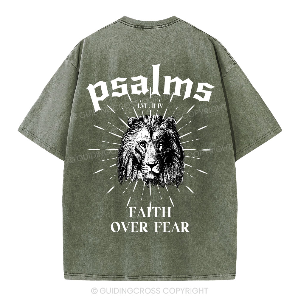 Faith Over Fear Lion Christian Washed T-Shirt